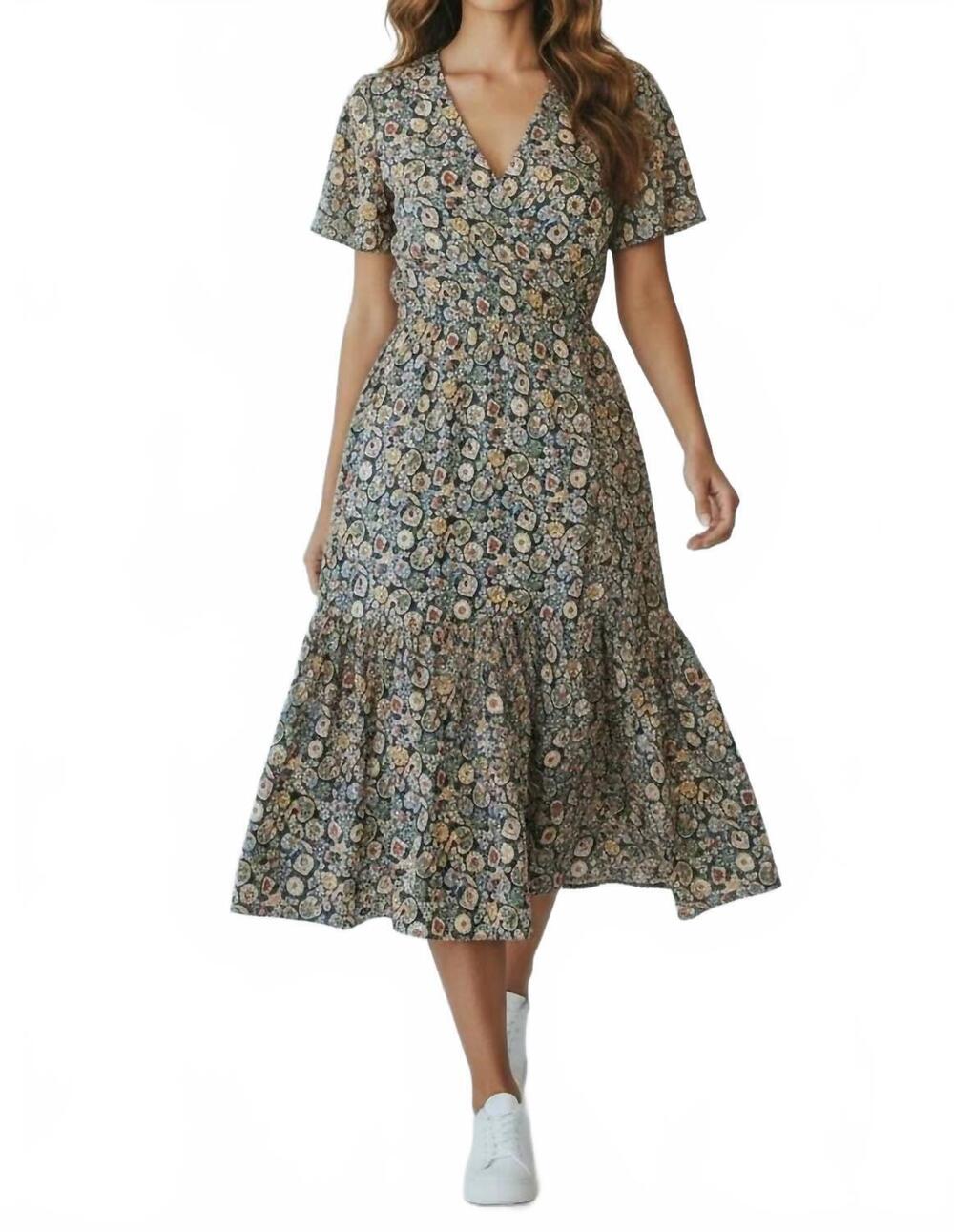 NEW DEX short-sleeve v-neck midi dress in multi color floral